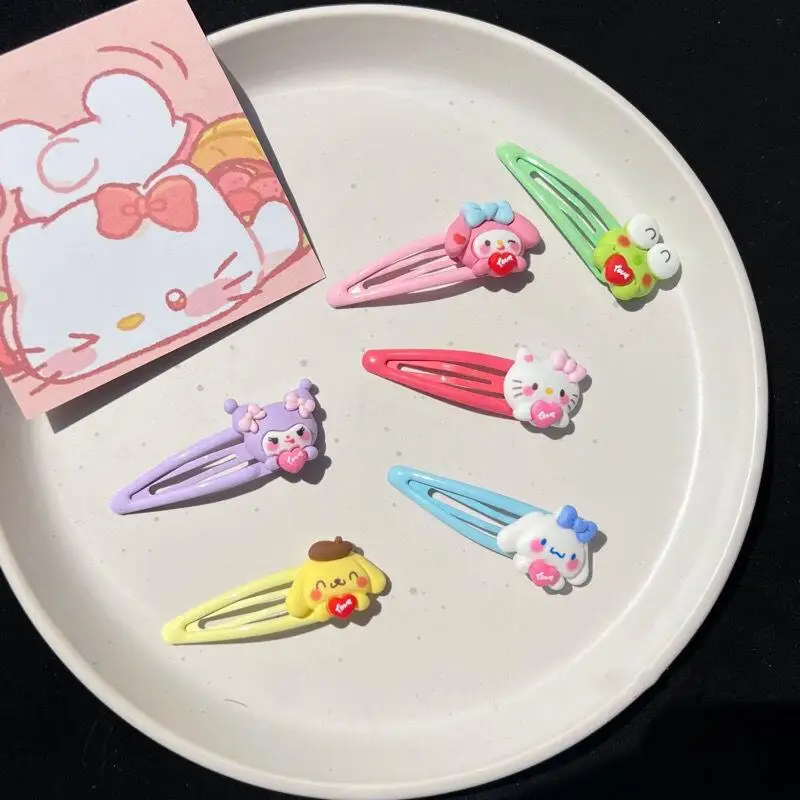 

6Pcs Kawaii Sanrio Hello Kitty Headband Barrettes Cute Cartoon Cinnamoroll Kuromi Melody BB Clip Bangs Clip Hairpins Pin Gifts