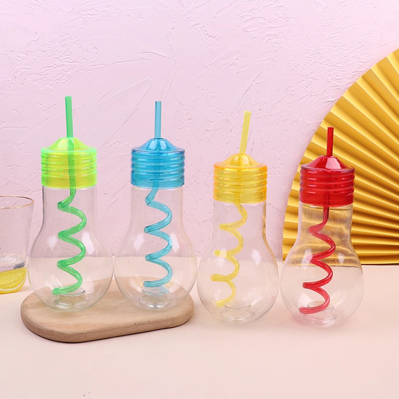 

Искусственная поддельная прозрачная стеклянная бутылка в форме лампочки с соломинкой, креативная многофункциональная пластиковая бутылка, украшение для молока, чая, соломенная чашка