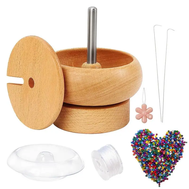 

Bracelet Spinner Bowl Wooden Bead Spinner For Jewelry Making Waist Bead Spinner And Beads Kit With 4 Bowls 2 Needles And 1000Pcs