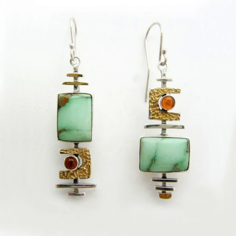 

Retro Fashion Creative Personality Simple Geometric Greenstone Separation Earrings for Women Bohemian Ethnic Jewelry