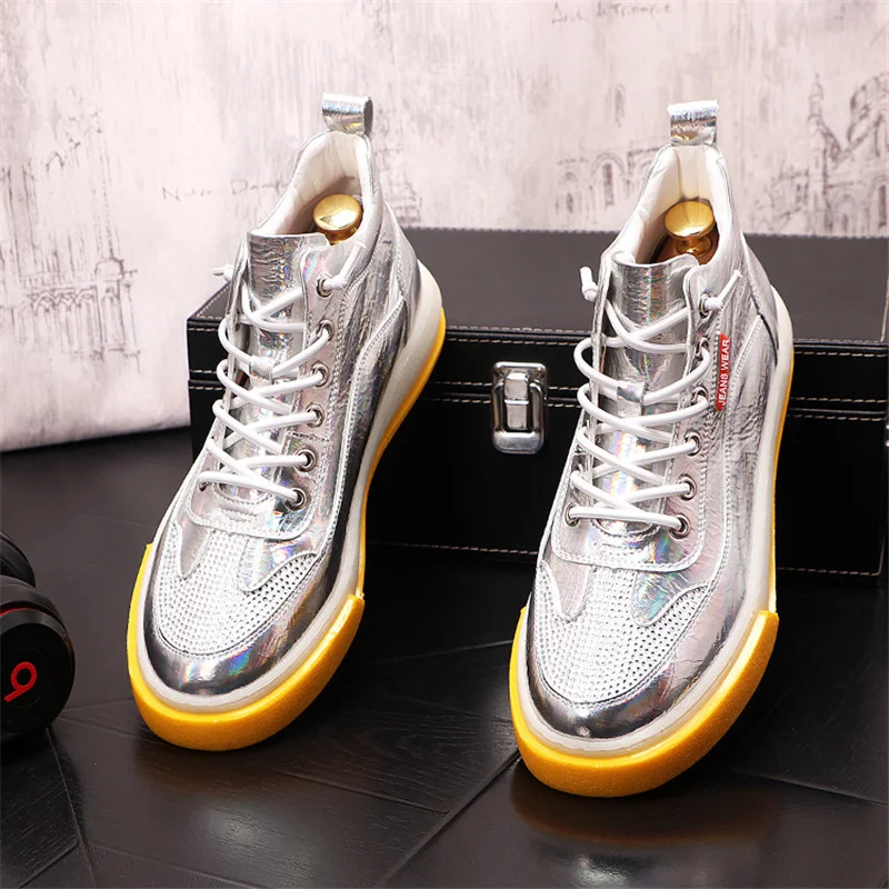 

Кроссовки мужские высокие кожаные, Роскошные, дизайнерские, повседневная спортивная обувь, серебристые