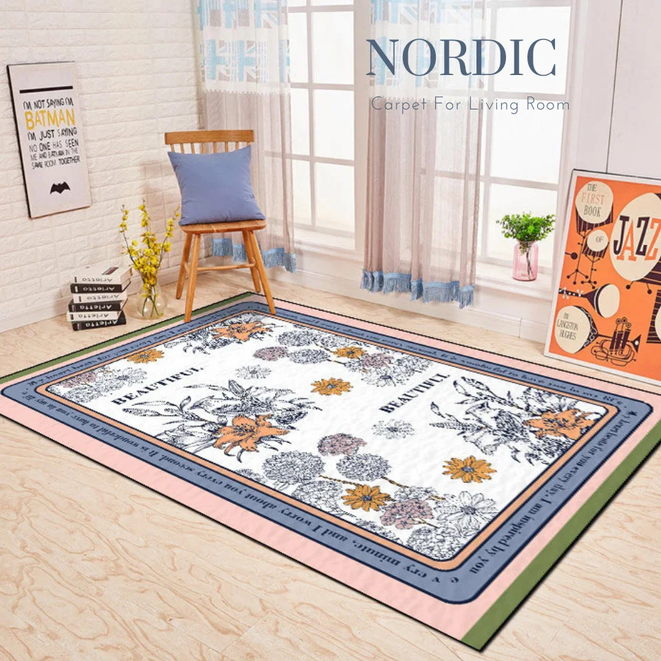 Ковер для гостиной в скандинавском стиле с цветочным принтом Черно-белый ковер у