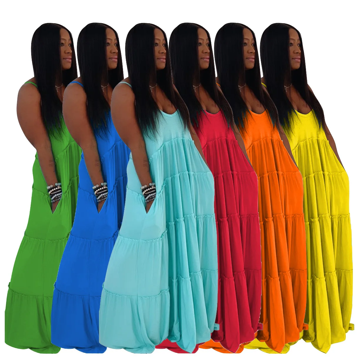 

Summer 2022 Womens Fashion Women Dress Sling Long Dress Sleeveless Cake Birthday Dress for Women Suspenders Vacation Dresses