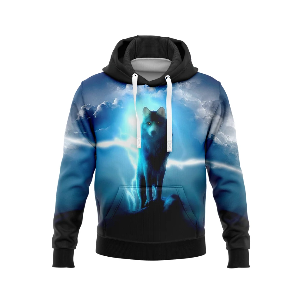 2023Hooded sweater jacket for men and women, new hoodie with 3d printing feroce wolf head, children's fashion, hip hop, casual