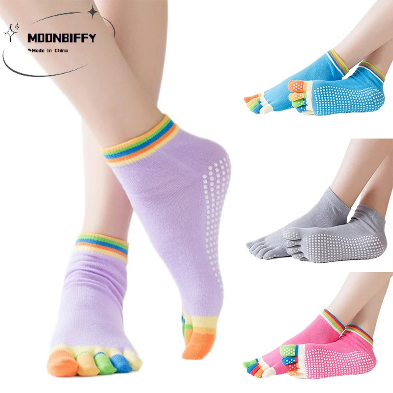 

1 pair of non-slip open toe yoga socks non-slip peep toe pilates ankle grip durable open five-finger cotton yoga socks