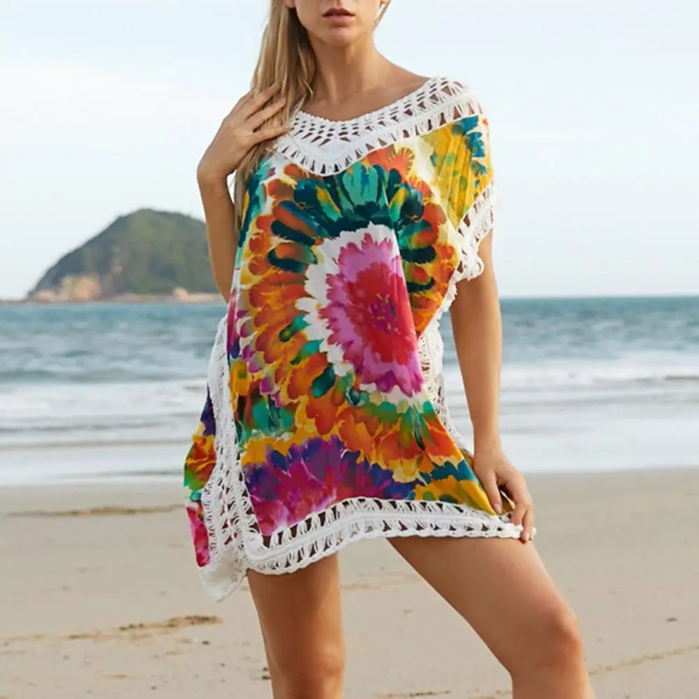 

Swimsuit Dress Loose Beachwear Dress Color Printing Bikini Coverup Beach Dress