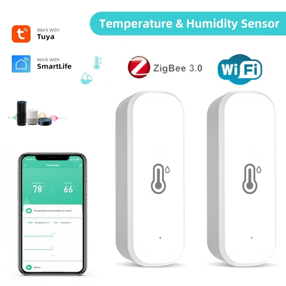 

Умный термометр Tuya Zigbee, Wi-Fi датчик температуры и влажности, с голосовым управлением через приложение, работает с Alexa Google Assistant