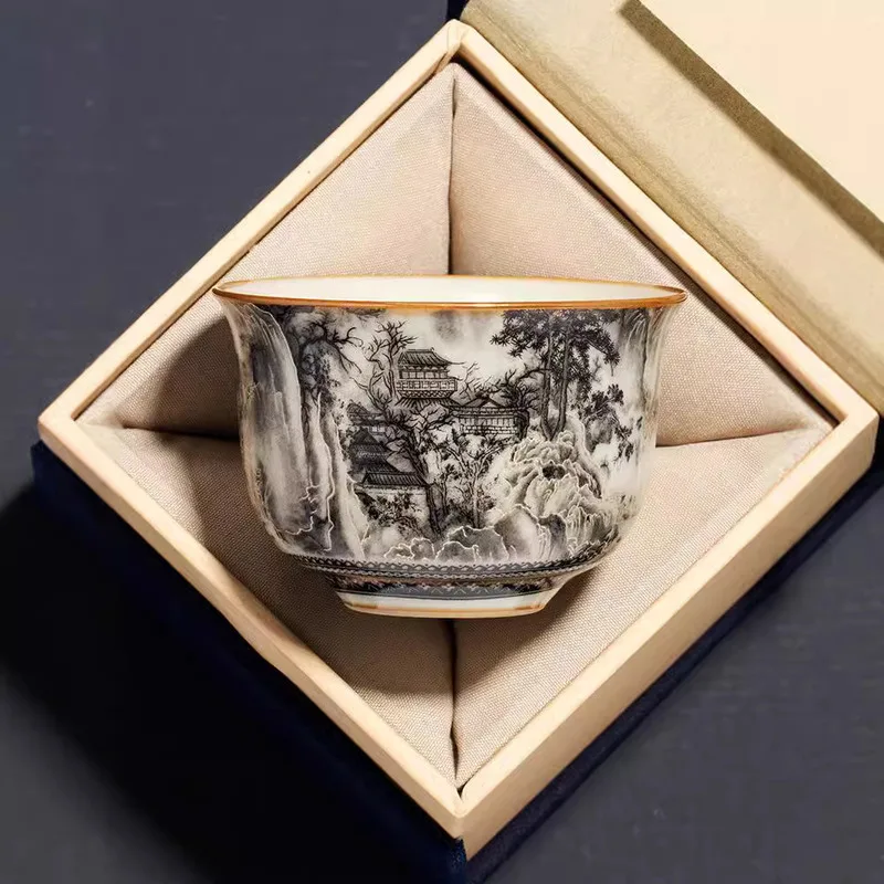 Ru Kiln Ink Пейзаж Круглая чашка-штатив Чашка Персональная специальная чашка Master Cup