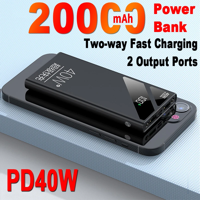 

20000mah Two-way Fast Charging Power Bank Portable Digital Display External Battery Charger with Flashlight For iPhone Xiaomi