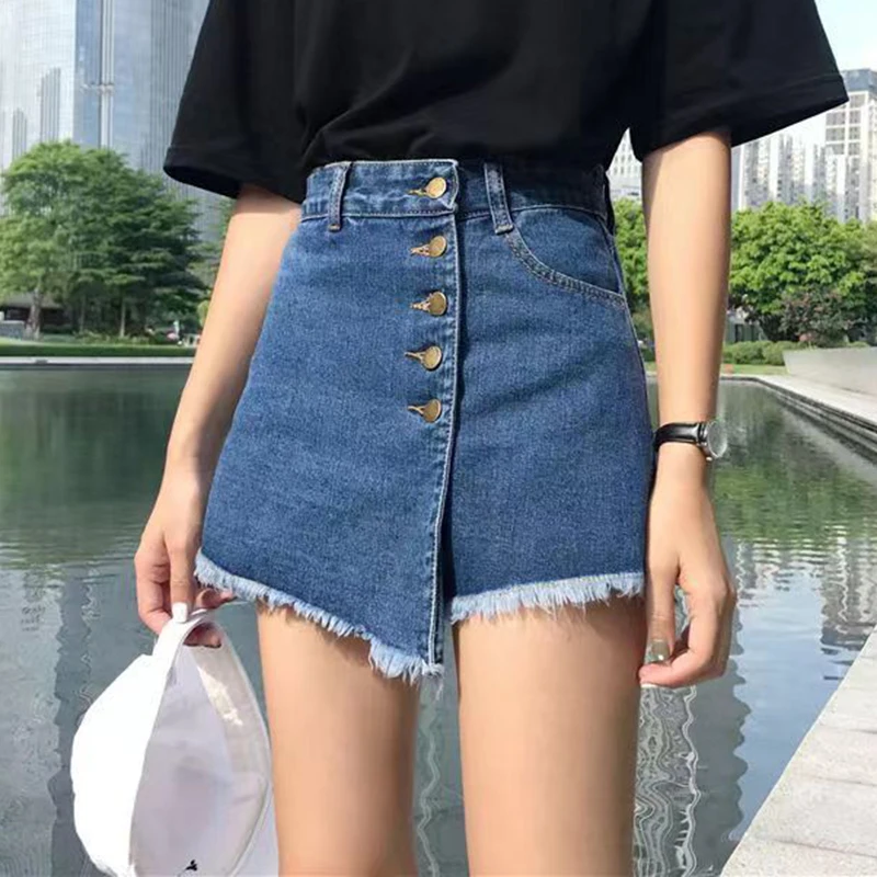 2022 summer new  denim shorts women's culottes high-waisted students wide-leg A-line short skirts hot pants  JEANS