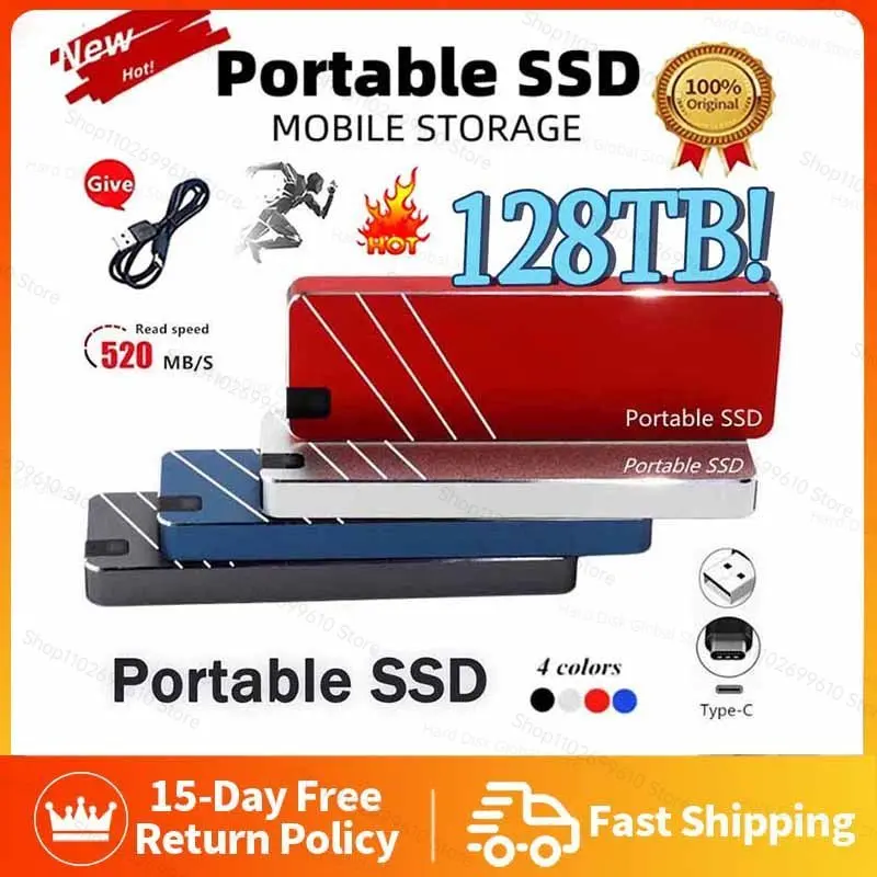 

Оригинальный SSD высокоскоростной 4 ТБ 8 ТБ 16 Тб 30 ТБ 128 ТБ портативный внешний твердотельный накопитель оригинальный USB 3.1 Type-C жесткий диск для...