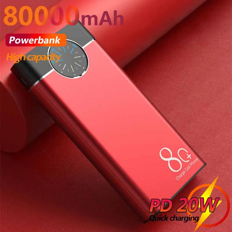

2023 New Portable 80000mAh Power Bank Digital Display Rechargeable External Battery with LED Light Charger for IPhone Xiaomi