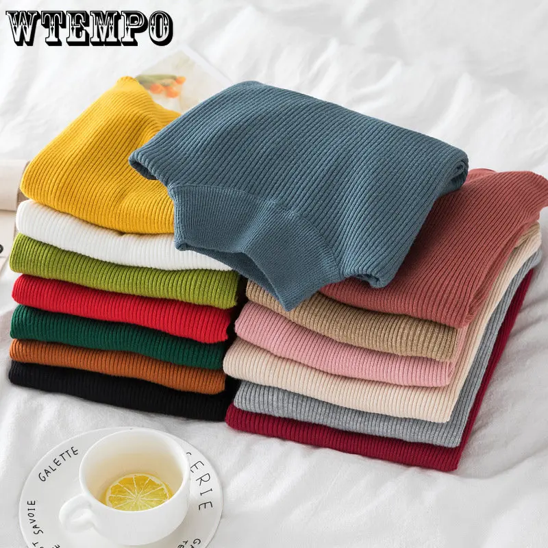 

Женский мягкий и теплый пуловер с высоким воротником, свитер с большим воротником, облегающие базовые Топы для повседневной осенне-зимней о...