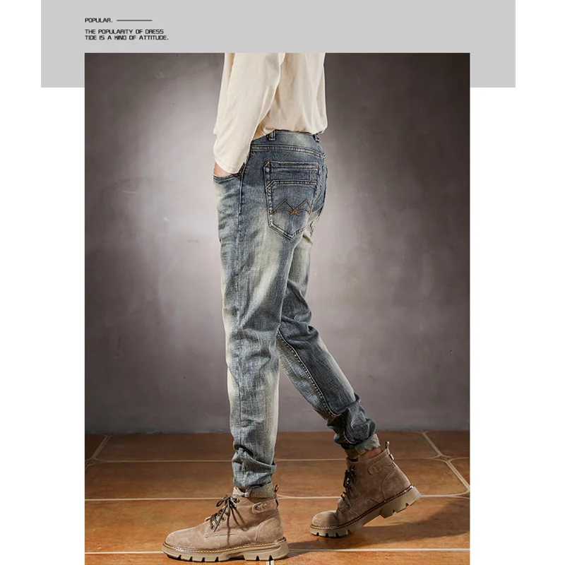 Men Clothing 2022 New Style Blue Straight Large Jeans Self-cultivation Vintage Comfortable Pencil Pants Women Autumn and Winter