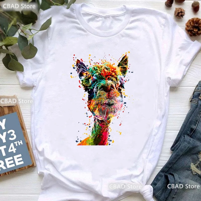 Футболка женская летняя с принтом животных модный топ акварелью