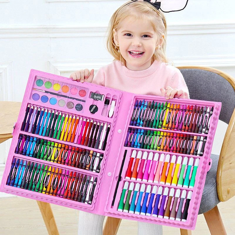 

42-208PCS Children Art Painting Set Watercolor Pencil Crayon Water Pen Drawing Board Doodle Supplies Kids Educational Toys Gift