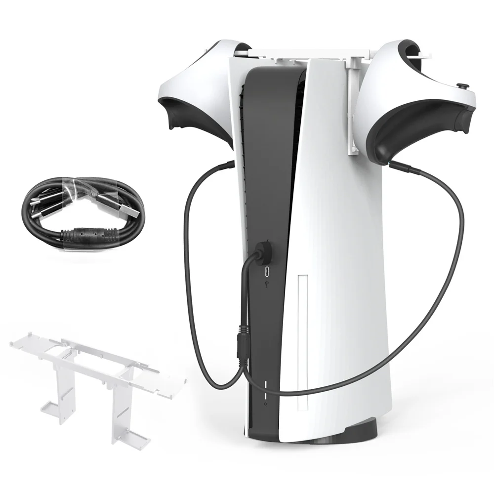 

2 In 1 For PS5/PS VR2 Glass Display Holder Sturdy and Stable VR Stand Display Holder Storage Rack with Charging Cable Accessory