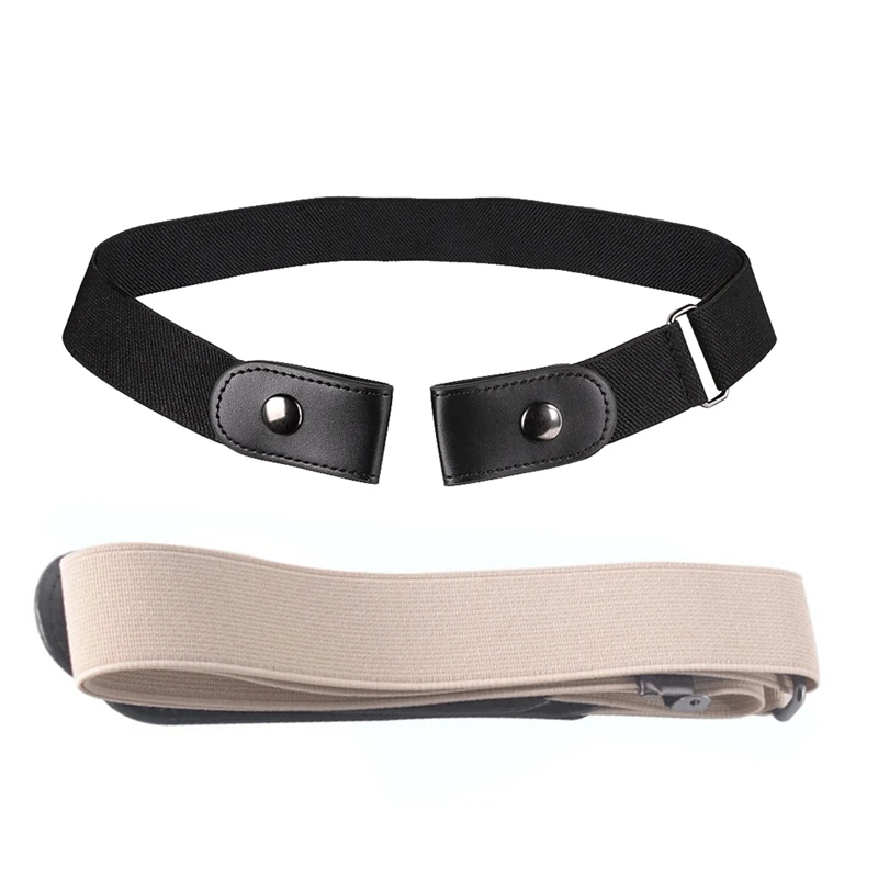 

2 Pcs Buckle Free Elastic Belt For Jean Pants Dresses No Buckle Stretch Waist Belts Fit Women Men Boys Girls Drop, Black & Khaki