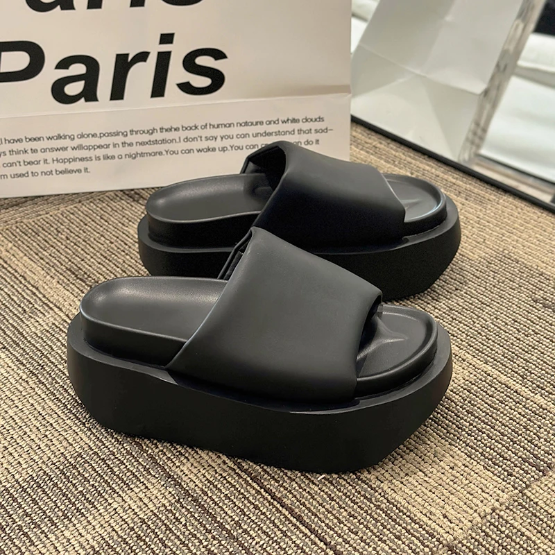 Summer New Luxury Brand Platform Mid Heels Ladies Slippers Fashion Party Outside Beach Sandals Flip Flops Thick Women Slides