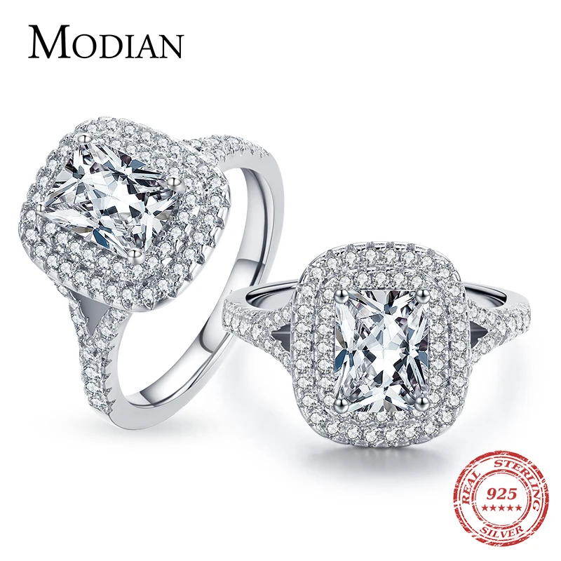 Modian роскошная женская Прямоугольник прозрачный CZ Кольцо Классический 925