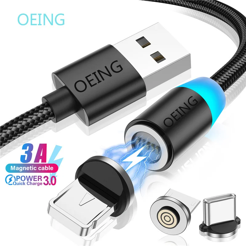 

OEING 3A 1M 2M Magnetic Charge Cable Fast Charging Type C Micro USB C Magnet Data Charger For iPhone 12 13 Xiaomi Wire USB Cord
