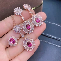 meibapj natural pink topaz gemstone flower jewelry set 925 pure silver 3 pieces suit fine wedding jewelry for women