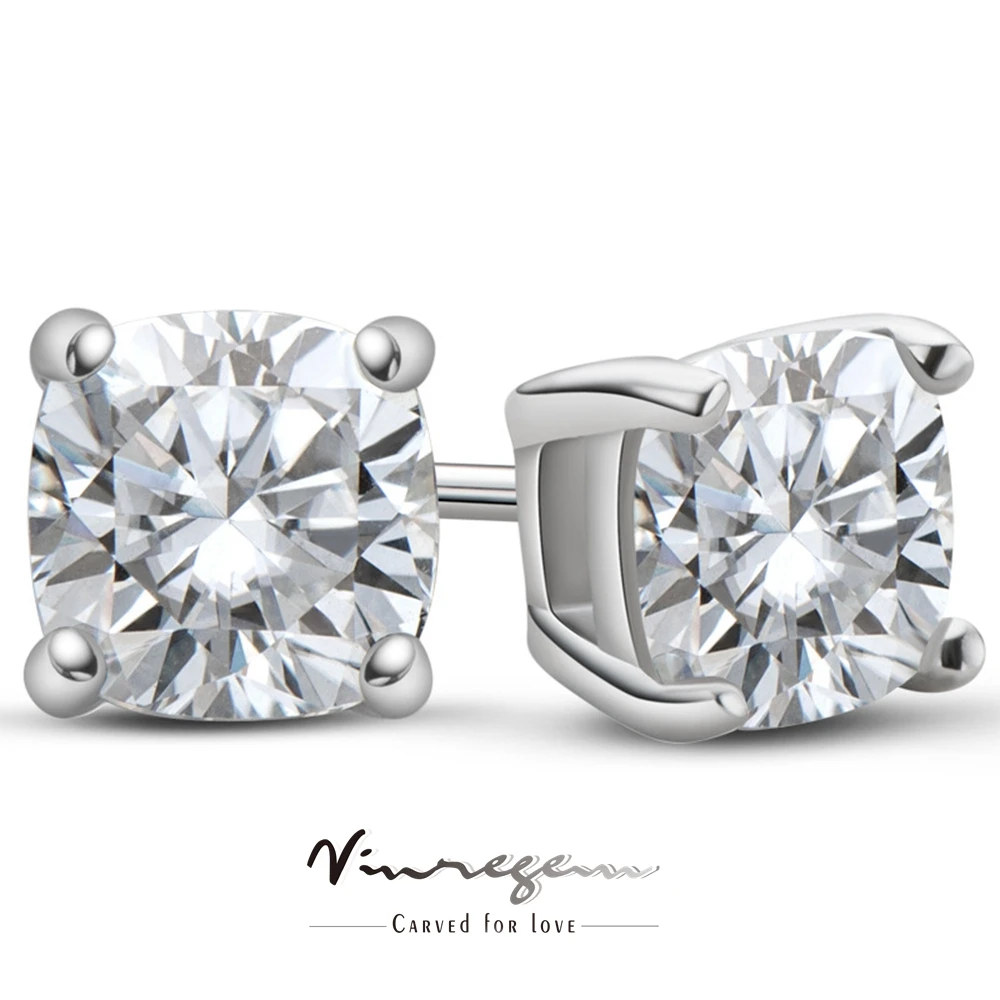 

Vinregem 925 Sterling Silver White Gold Square 1CT Moissanite Pass Test Diamond Stud Earrings Jewelry For Women Gift Wholesale