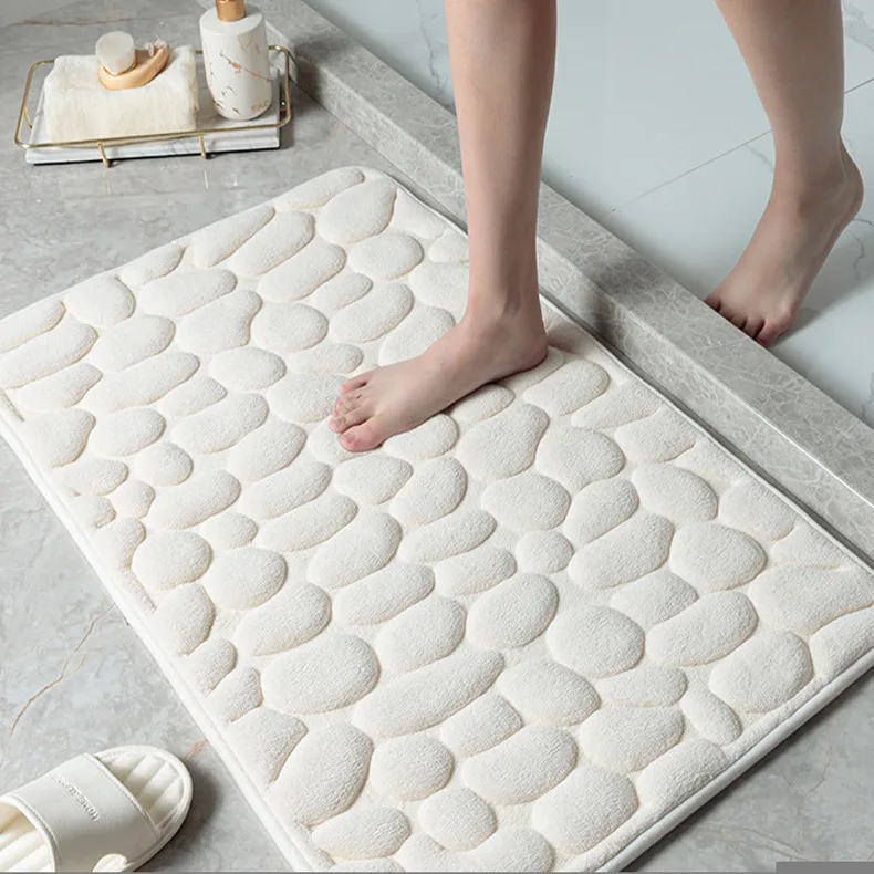 

1PC Cobblestone Embossed Bathroom Bath Mat Coral Fleece Non-slip Carpet In Bathtub Floor Rug Shower Room Doormat Memory Foam Pad