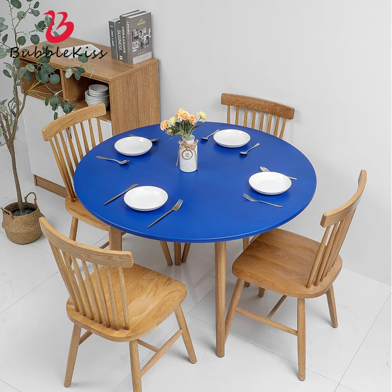 

Bubble Kiss 1PC Solid Color Round Tablecloth With Lace Cotton Linen Blue Table Cloth Wedding Dining Tea Table Decoration Cover