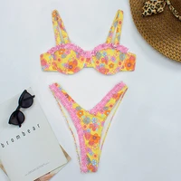 sexy micro bikinis 2022 swimwear women flower printed push up swimsuit two piece bathing suit swimming beach wear bikini set