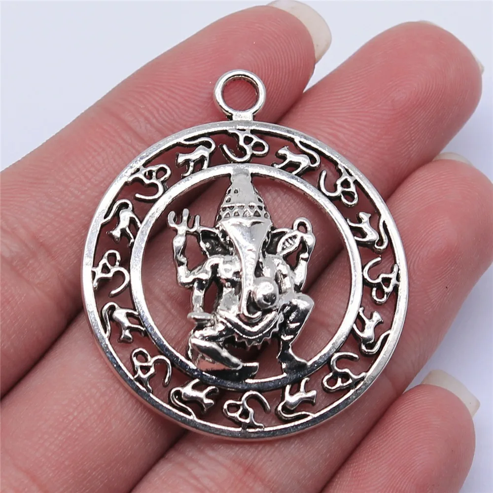 

4pcs 38x38mm Antique Silver Color Indian Elephant God Om Charms For Jewelry Making B15217