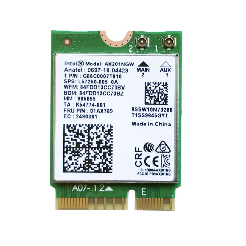 

FOR Intel AX201 AX201NGW M.2 Key E CNVio 2 Wi-Fi 6 Dual Band 2.4Ghz/5Ghz Wireless Card Wifi Bluetooth 5.0 802.11ac/ax 2.4Gbps