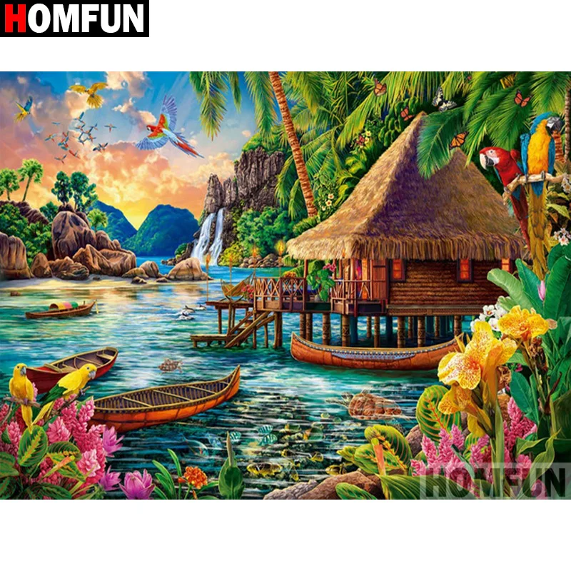 

Алмазная картина HOMFUN «пейзажный дом», вышивка из смолы, 5D, «сделай сам», вышивка крестиком, ручная работа, подарок