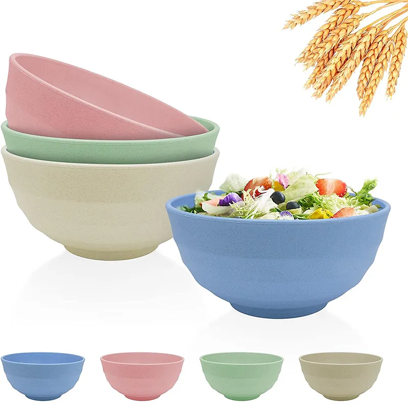 LMETJMA 4Pcs Unbreakable Reusable Cereal Bowls Wheat Straw Bowls Lightweight Bowl Sets For Noodle Soup Snack Salad Fruit JT89