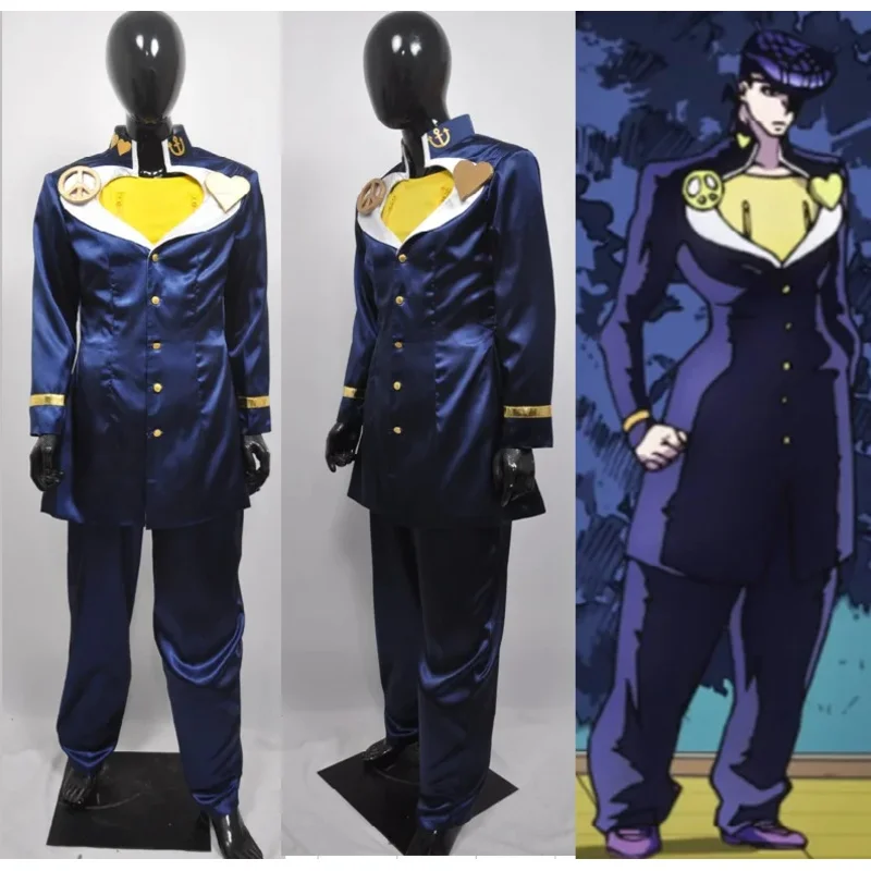 Аниме Bizarre Adventure Josuke Higashikata Косплей Костюм Синий Униформа Вечеринка Карнавал