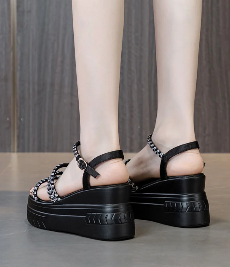 Туфли женские на танкетке босоножки со стразами водонепроницаемые супервысокие