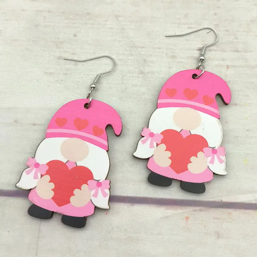 Серьги-подвески в виде гнома для девушек креативные деревянные украшения ручной