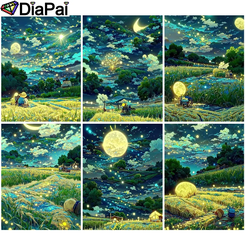 

DIAPAI Diy Full Square Round Drill 5D Diamond Painting Cross Stitch Diamond Embroidery "Scenery Tree Moon" Home Decor Gift