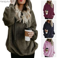 fashion women over size hoodies sweatshirt solid color 14 zip up fluffy hooded tops outwear for women female
