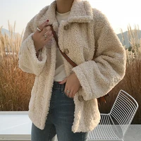 autumn overcoat female fashion button warmth long sleeves plush casual outerwear women winter fall thick coat soft fur jacket