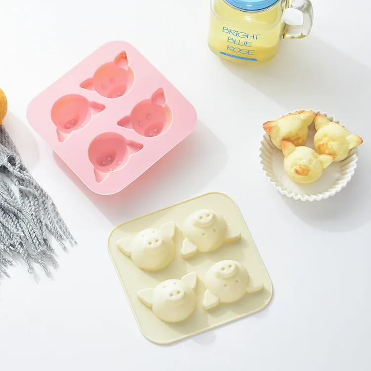 

4 cavity cute pig silicone cake mould DIY chocolate bread pastry handmade soap mould soft candy cake decoration baking tools