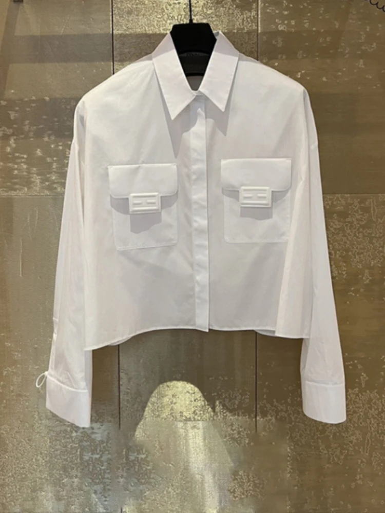 

Однобортная облегающая короткая белая женская рубашка во французском стиле новинка 2023 Базовая Блузка на раннюю весну Топ