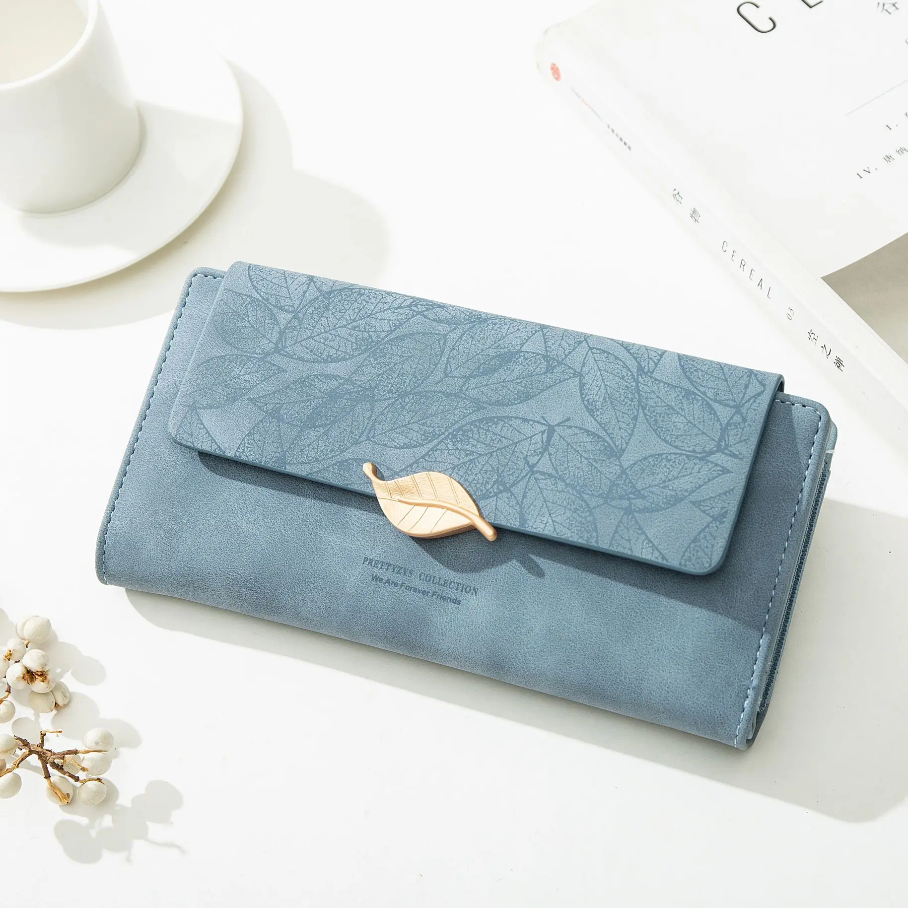 Retro Long Wallets for Women Frosted Texture Female Purse Luxury Leaf Design Lady Coin Pocket Credit Card Holder Money Purses
