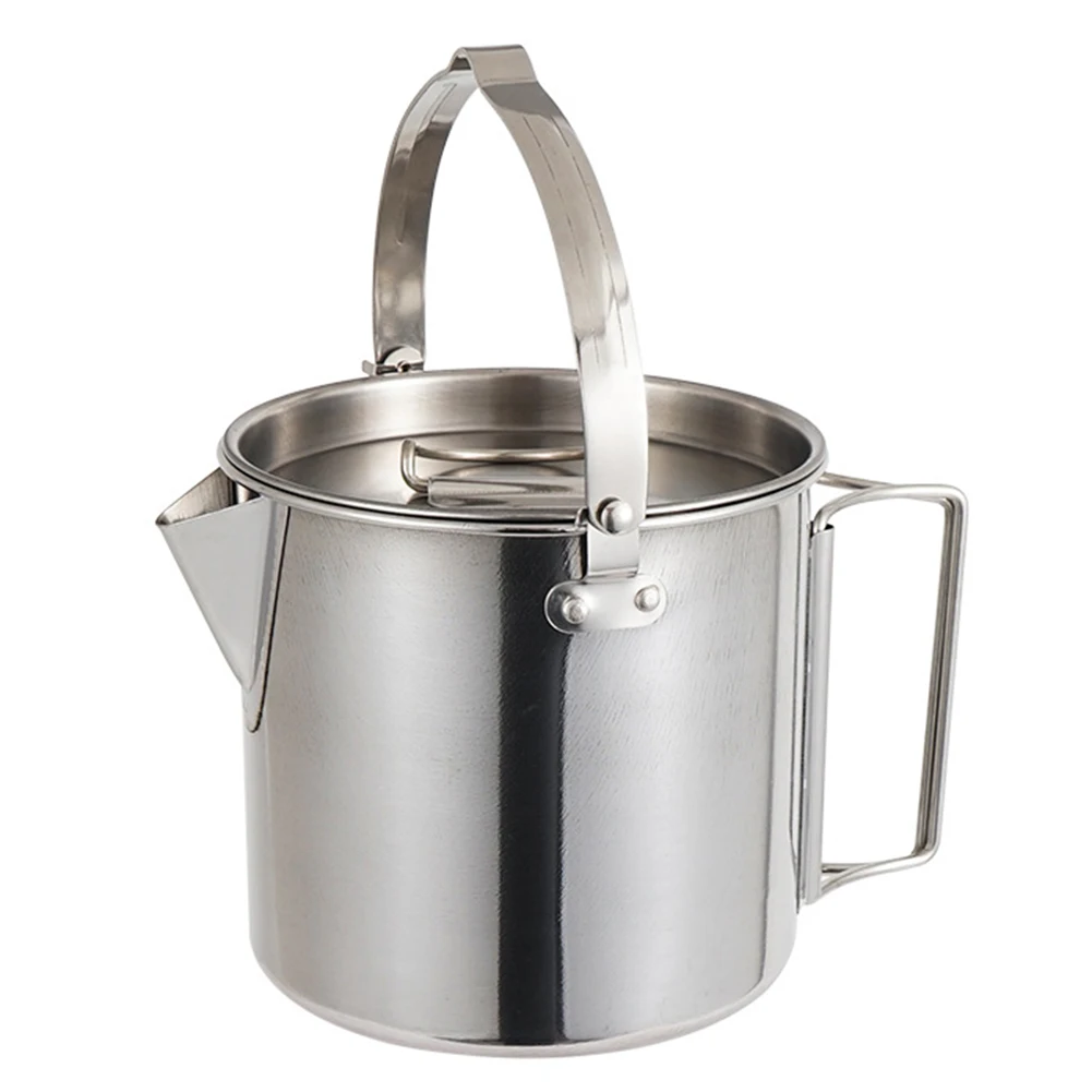 

1.2L Stainless Steel Water Kettle With Lid And Foldable Handle Camping Cooking Ra Pid Heating Boiling Water Pot