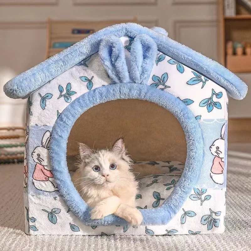 

Cat House Pet Bed Puppy Beds casa Nest Full-closed Warm Deep Sleeping for Winter Cute gatos Cats Accessories Tent New CW428