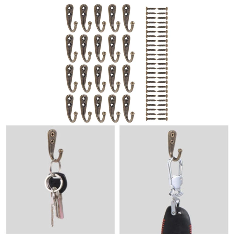 

Home Clothes Bathroom Bedroom Holder Hanging 20pcs Vintage Wall Mounted 40pcs Screws Kits Hook Single Robe Hanger