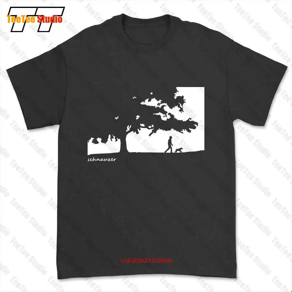 Оригинальные художественные скетч ходьба с собакой шнауцера футболка 2MWA