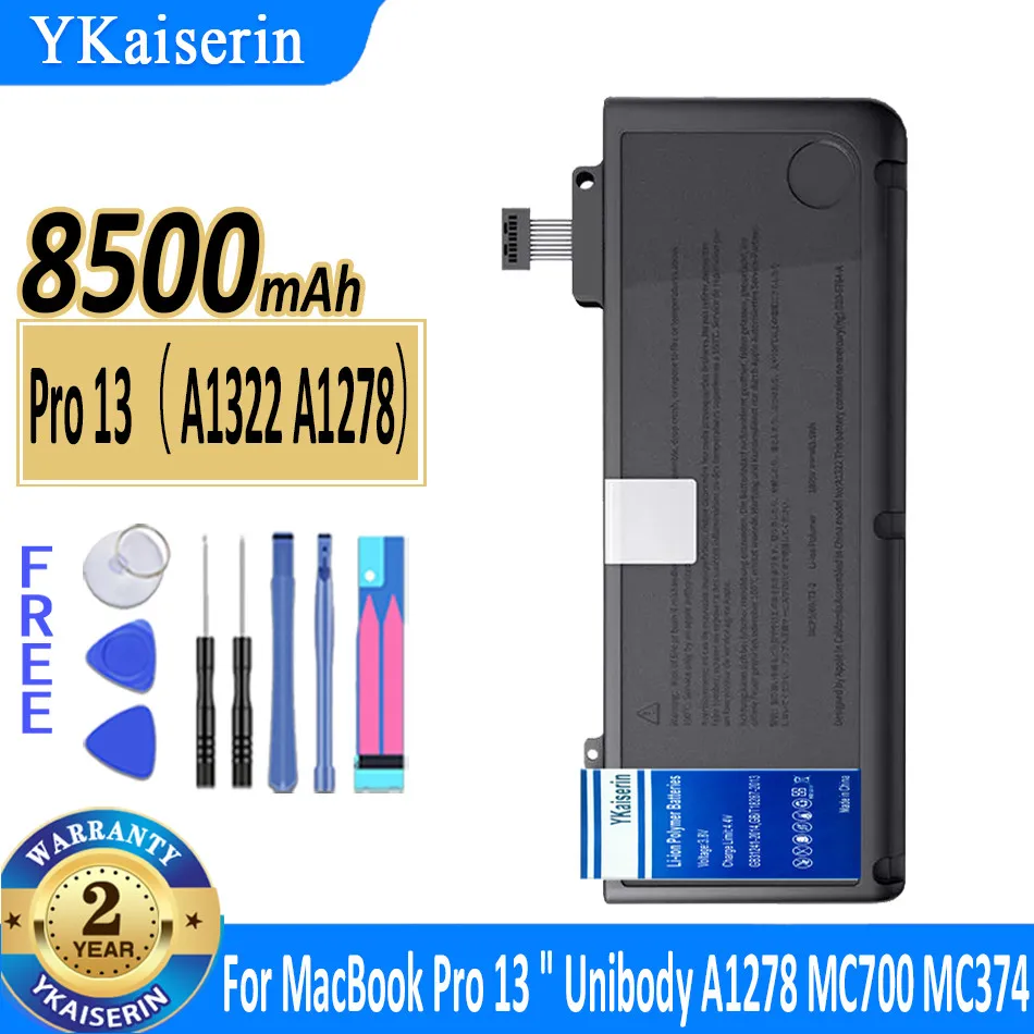 

8500mAh YKaiserin Battery Pro 13 (A1322 A1278) for MacBook Pro 13 " Pro13 Unibody Mid A1278 MC700 MC374 2009 2010 2011 2012