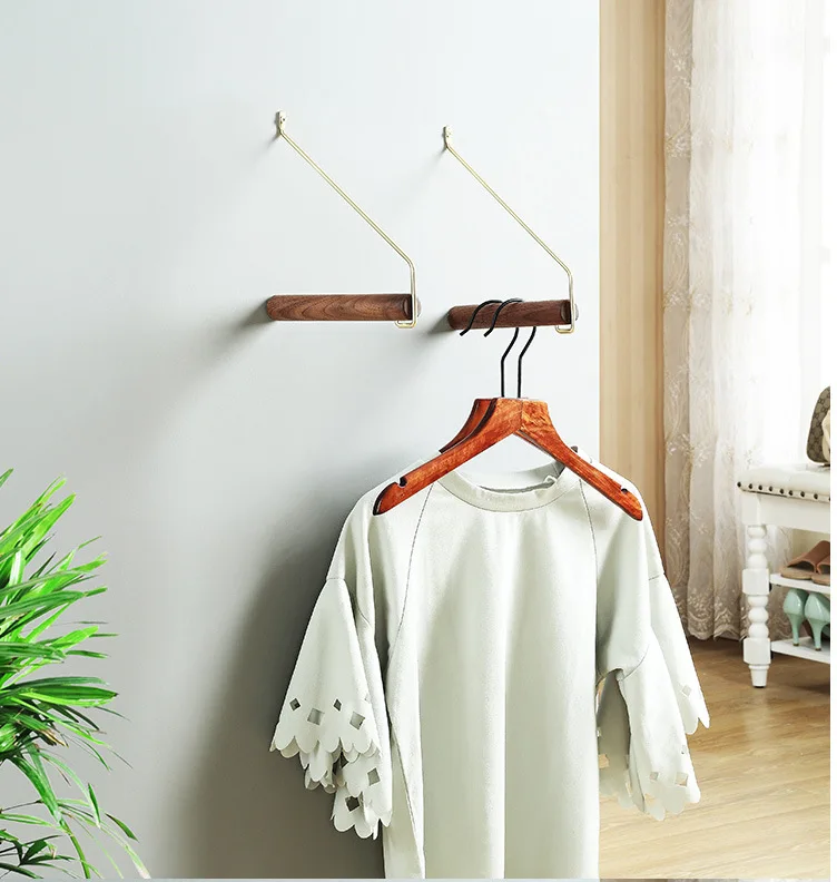 

Bathroom Hanger Nordic Brass Hook Collection Decoration Rack Wood Towel Organizers Hanging Shop Hanging Wall Cloth Rack