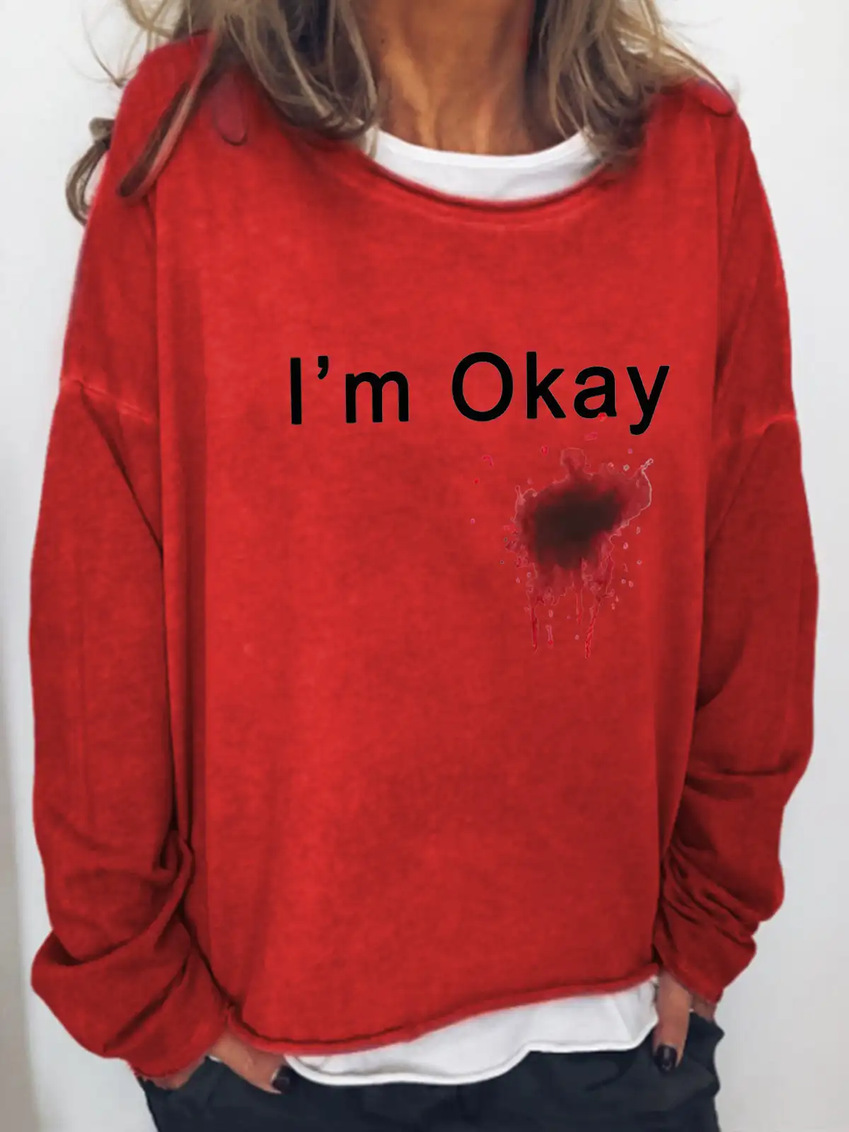 

Halloween I'm Okay Funny Printed Long Sleeve Tops